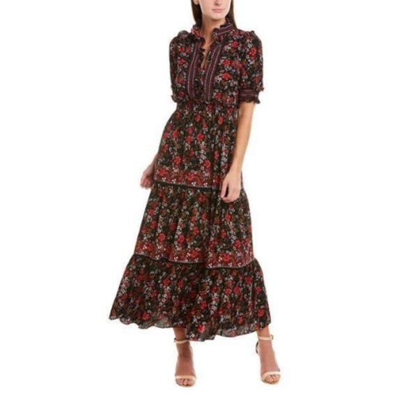 max studio floral print smocked maxi dress